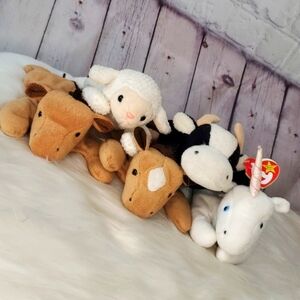 TY Beanie Babies Originals Set of Five Farm Animal Plush Stuffed Animal Toys 6"